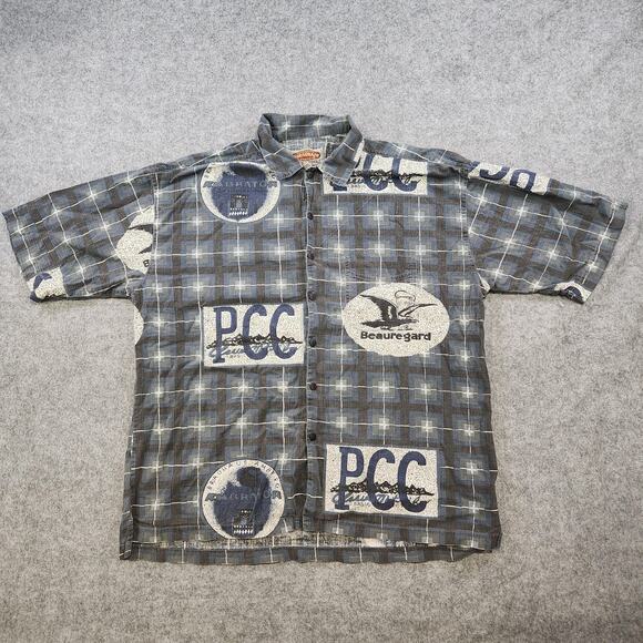 VTG Paragraff T Shirt Mens XL Plaid Beauregard PCC Graphic Pocket Button Down Up - Picture 2 of 11